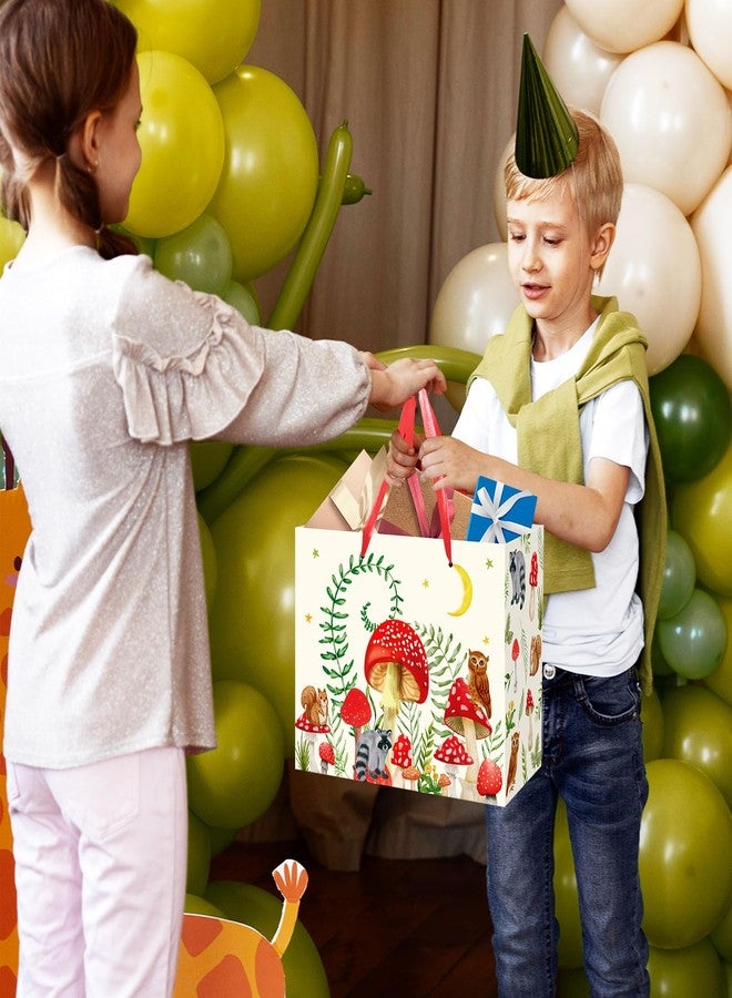 Woosytoo Mushroom Gift Bag for Mushroom Party Decoration Mushroom Birthday Gift Bag with Tissue Papers and Card Mushroom Themed Wrapping Bags Squirrel Owl for Boys Girls Xmas Jungle Party Christmas Baby Shower - Image 3